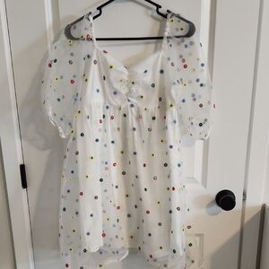 Never Worn- Altar'd State White Dress with Colorful Floral Embroidery